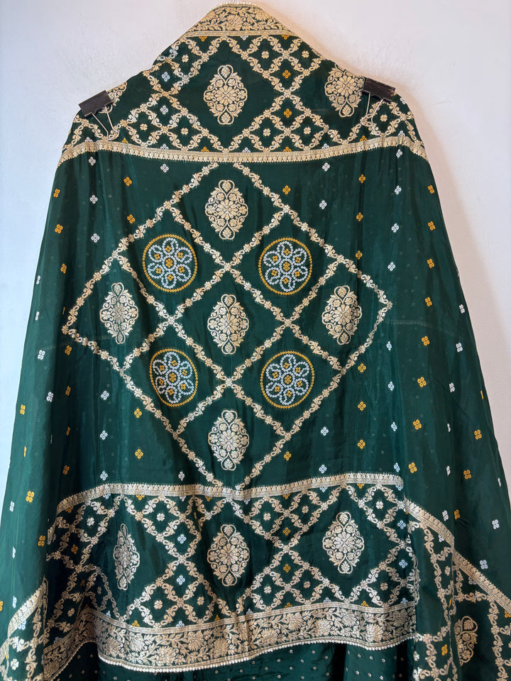 Bottle Green Pure Silk Banarasi Embroidered Ensemble