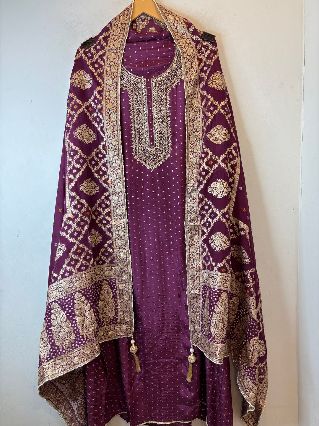 Deep Purple Pure Silk Banarasi Embroidered Ensemble