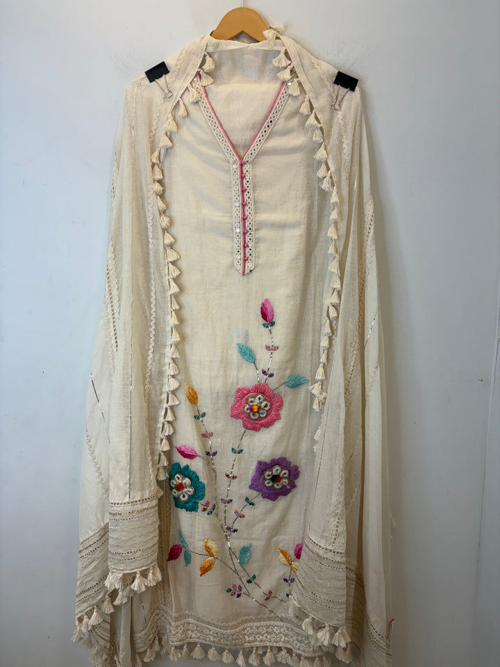 Amaira – Mul Cotton Suit with Foil, Gota &amp; Jute Thread Embroidery