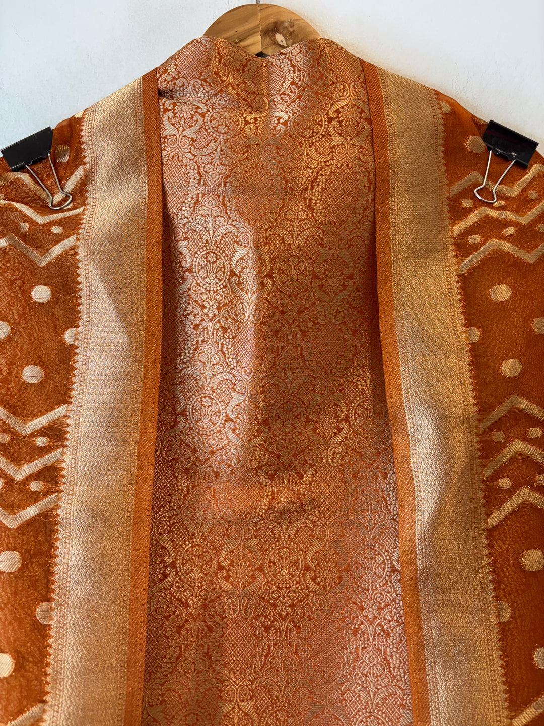 Ruhani – Rust Orange Brocade &amp; Zari Organza Ensemble