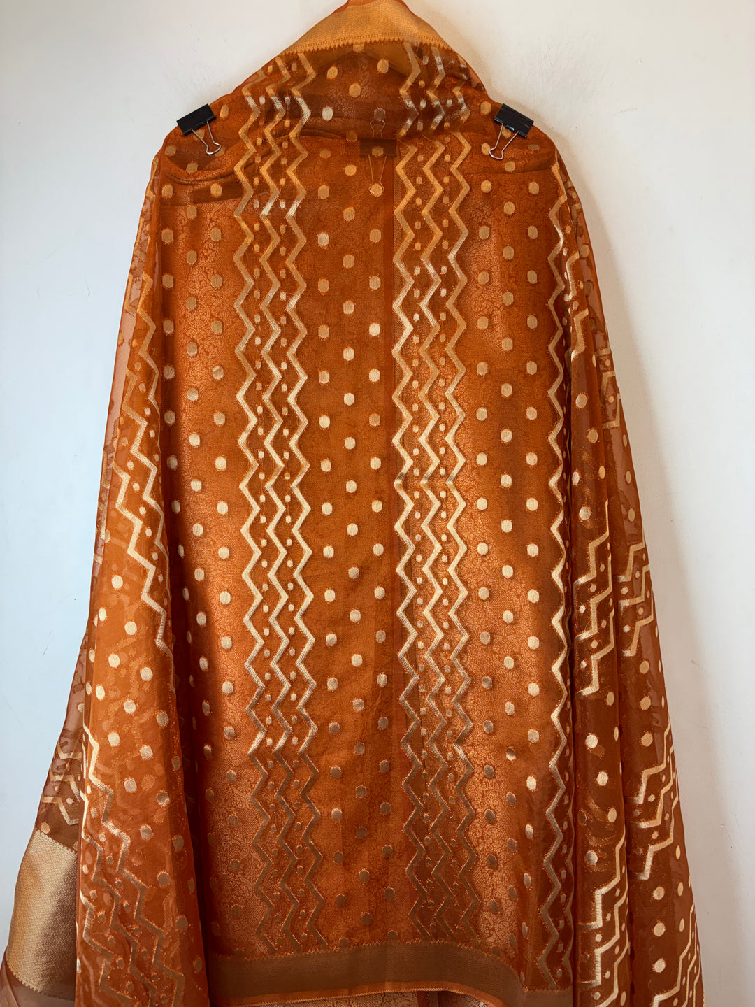 Ruhani – Rust Orange Brocade &amp; Zari Organza Ensemble