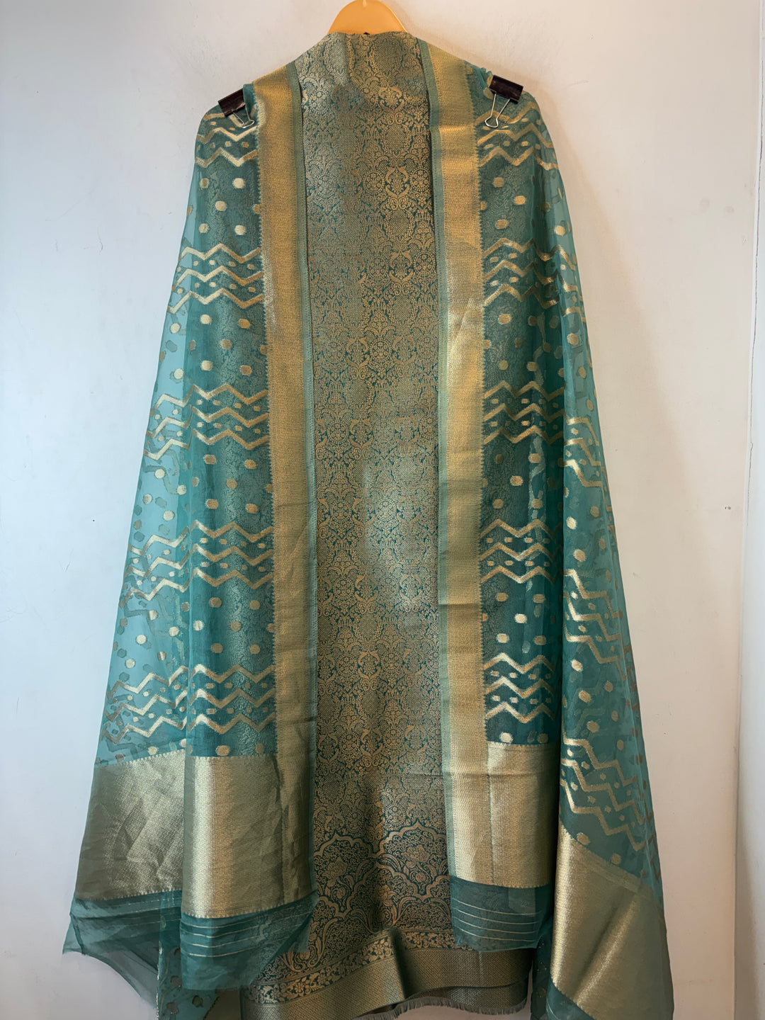 Ruhani – Sea Green Brocade &amp; Zari Organza Ensemble