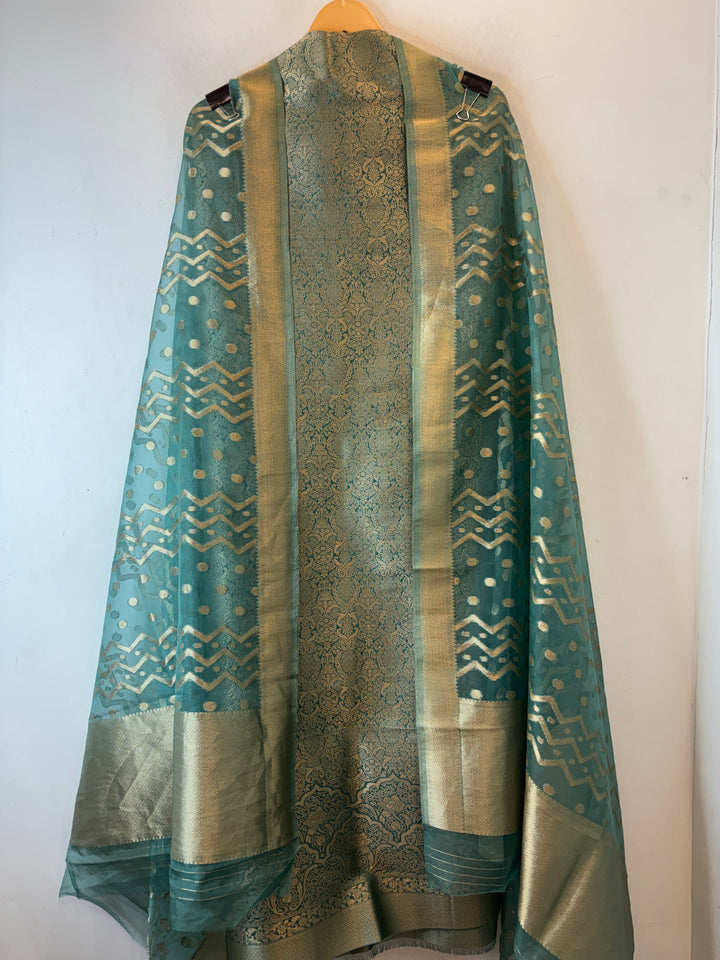 Ruhani – Sea Green Brocade &amp; Zari Organza Ensemble