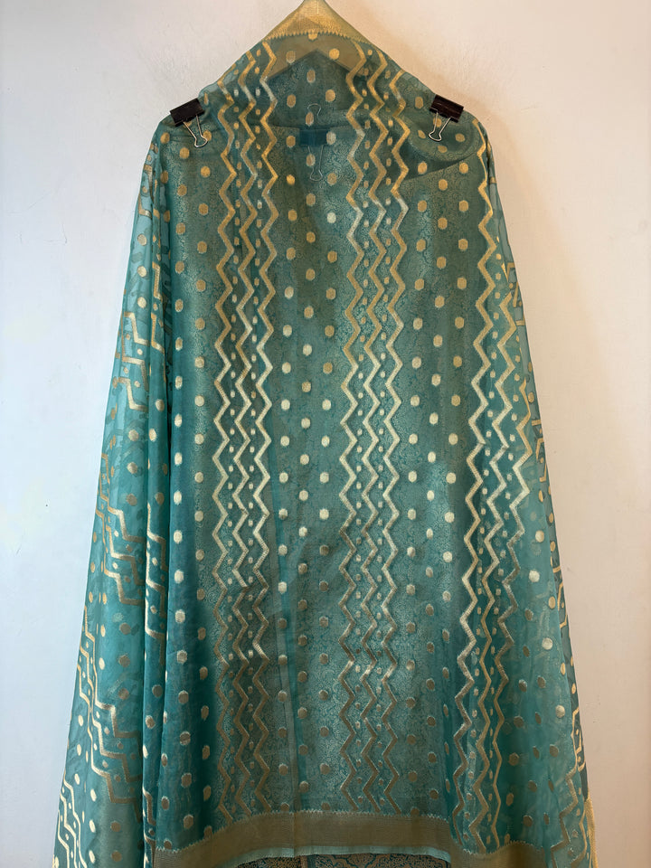 Ruhani – Sea Green Brocade &amp; Zari Organza Ensemble