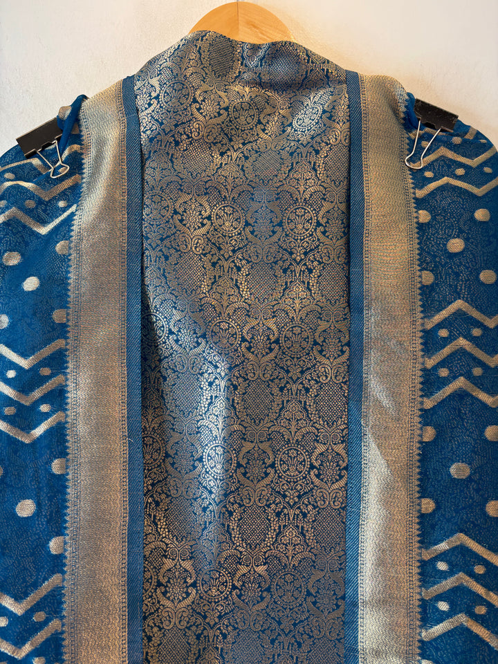 Ruhani – Royal Blue Brocade &amp; Zari Organza Ensemble