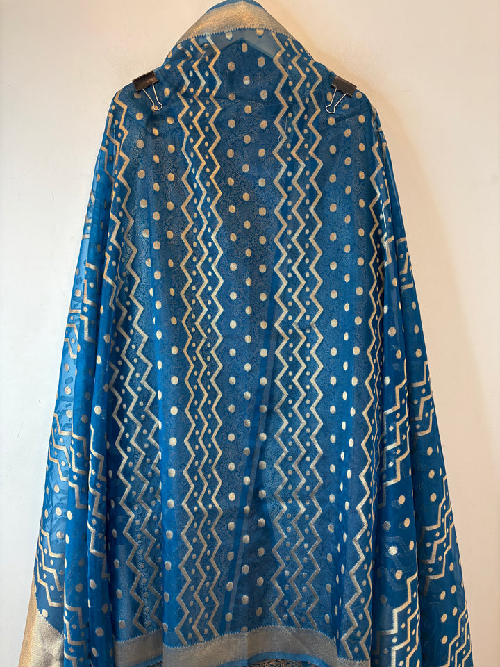 Ruhani – Royal Blue Brocade &amp; Zari Organza Ensemble