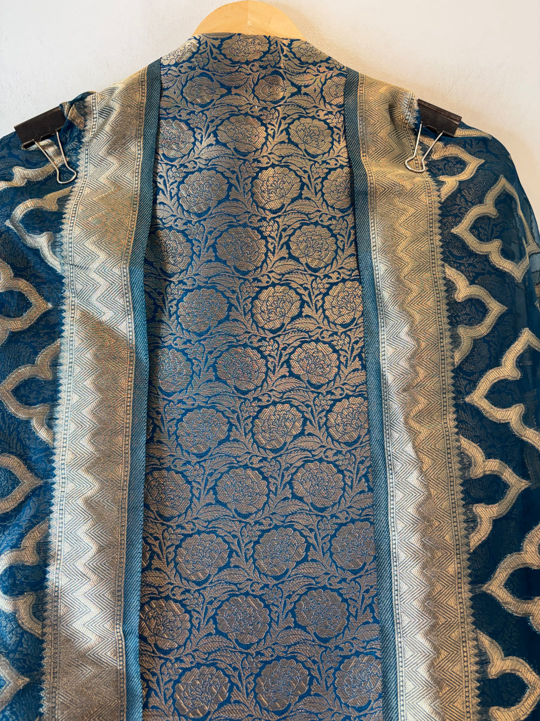 Ruhani – Deep Teal Brocade &amp; Zari Organza Ensemble