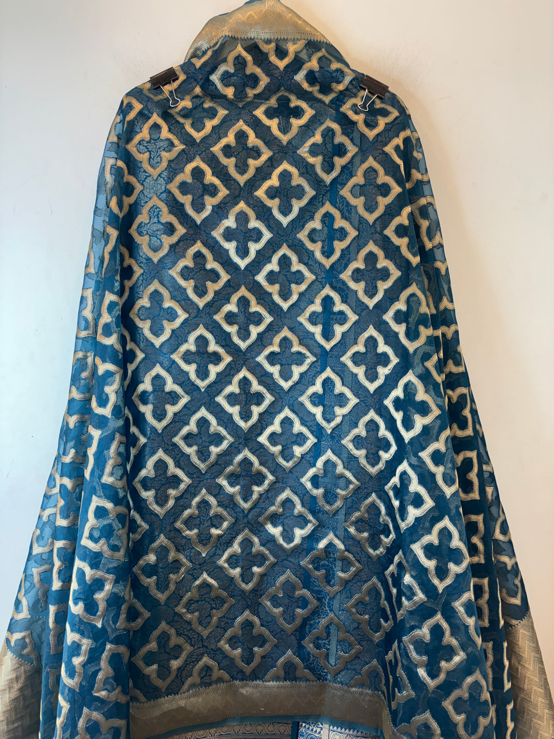 Ruhani – Deep Teal Brocade &amp; Zari Organza Ensemble