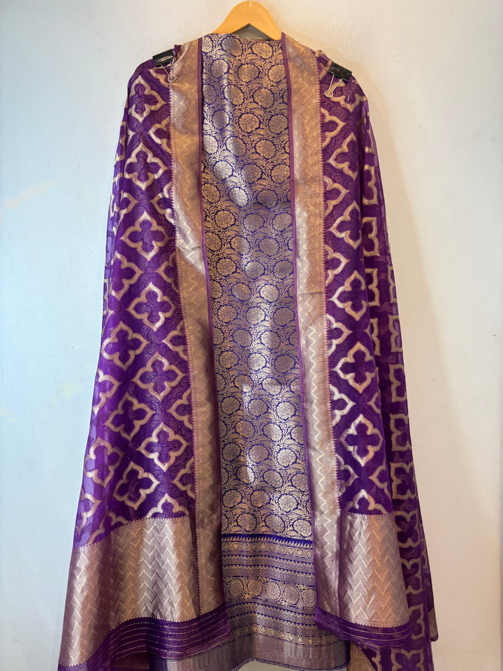 Ruhani – Royal Purple Brocade &amp; Zari Organza Ensemble