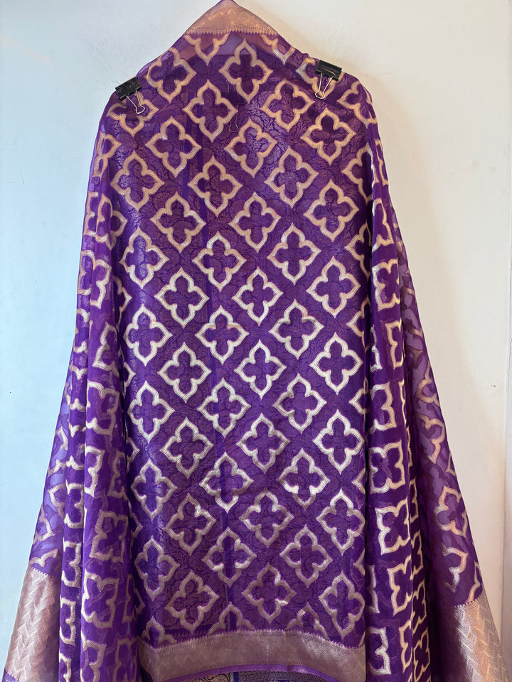 Ruhani – Royal Purple Brocade &amp; Zari Organza Ensemble
