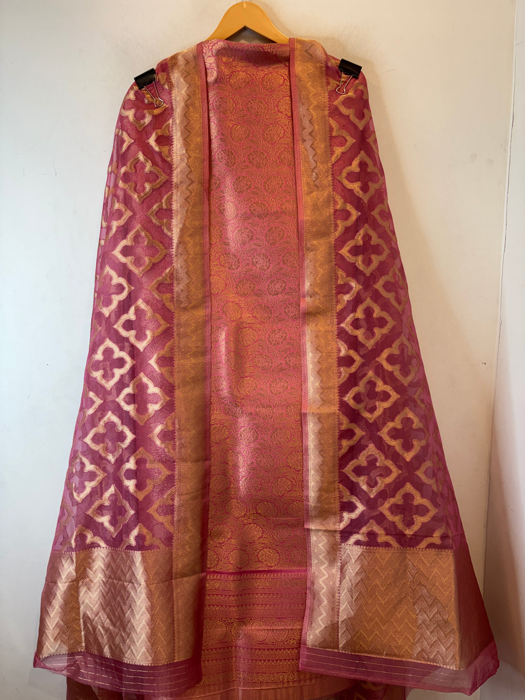 Ruhani – Magenta Pink Brocade &amp; Zari Organza Ensemble