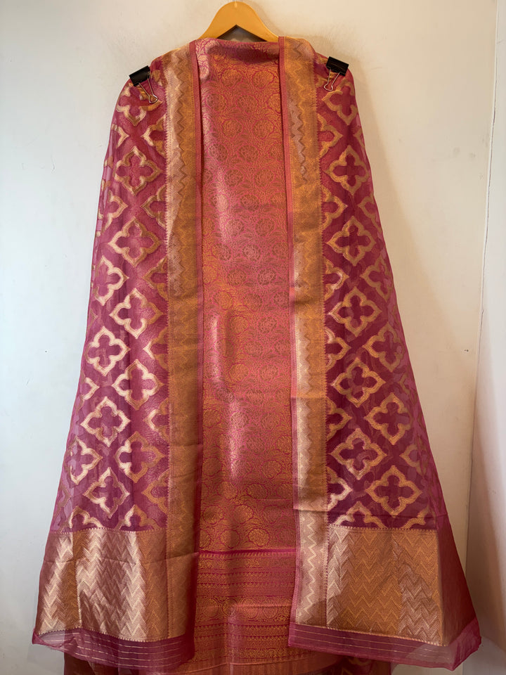 Ruhani – Magenta Pink Brocade &amp; Zari Organza Ensemble