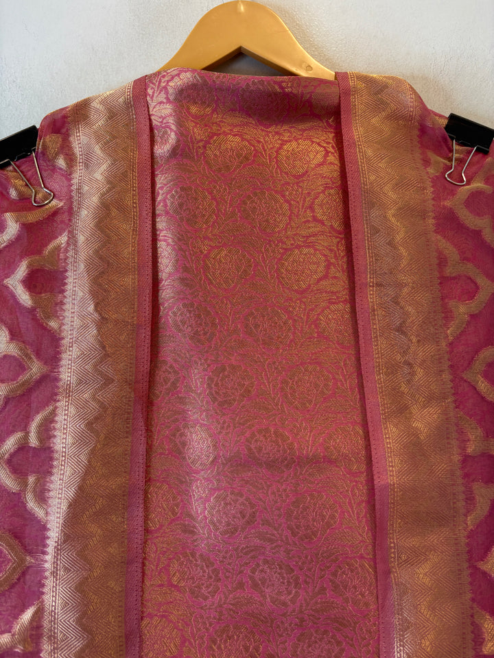 Ruhani – Magenta Pink Brocade &amp; Zari Organza Ensemble