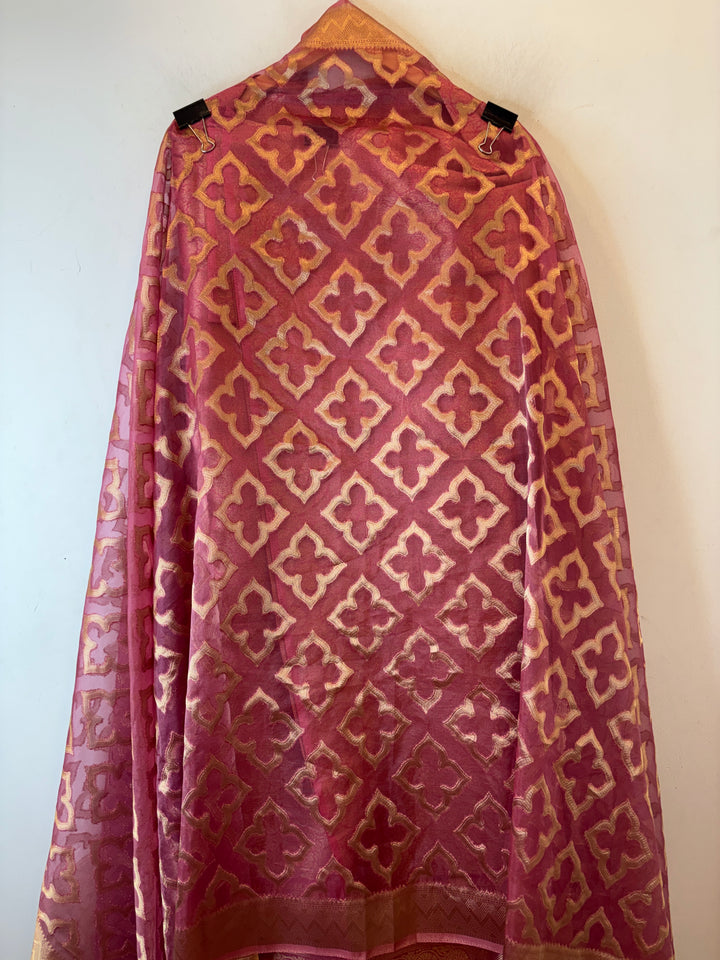 Ruhani – Magenta Pink Brocade &amp; Zari Organza Ensemble