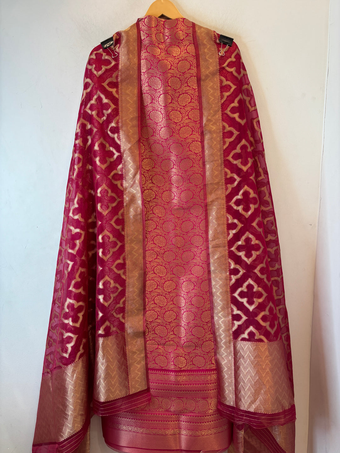 Ruhani – Rani Pink Brocade &amp; Zari Organza Ensemble