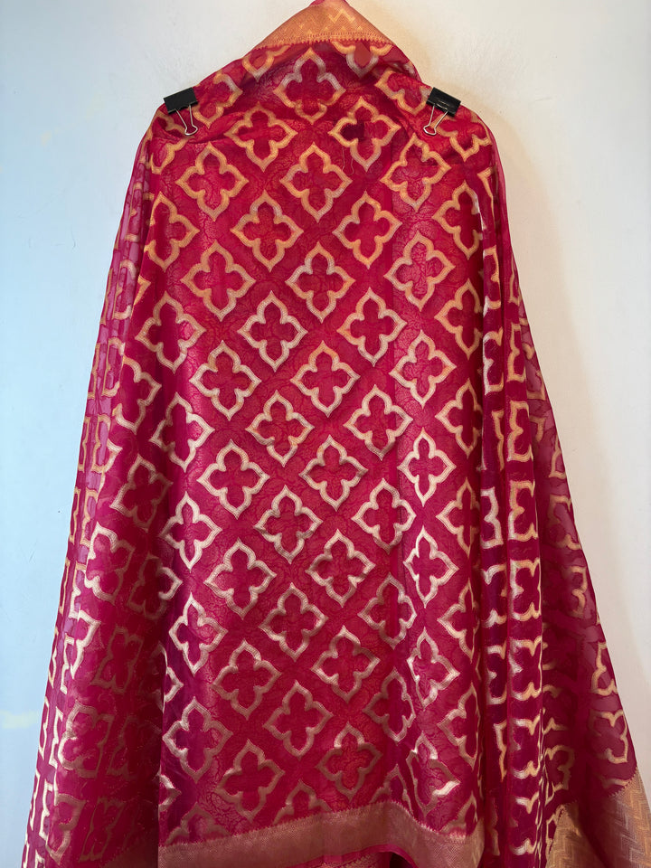 Ruhani – Rani Pink Brocade &amp; Zari Organza Ensemble