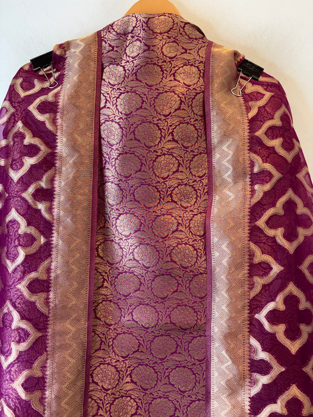 Ruhani – Wine Brocade &amp; Zari Organza Ensemble