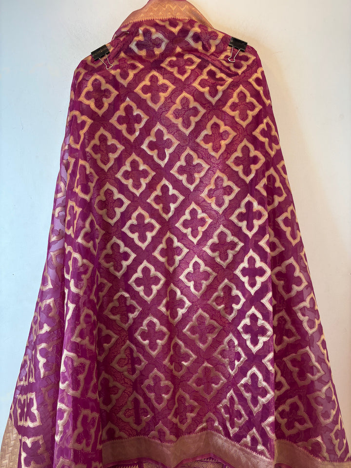 Ruhani – Wine Brocade &amp; Zari Organza Ensemble