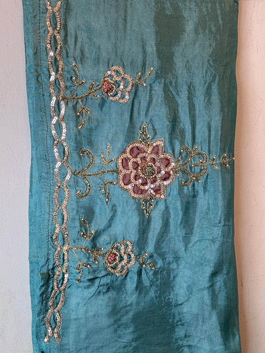 Aqua Blue Organza Aari Booti &amp; Cutdana Ensemble