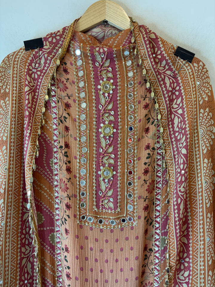 Zehra – Orange Crushed Tissue Handcrafted Suit