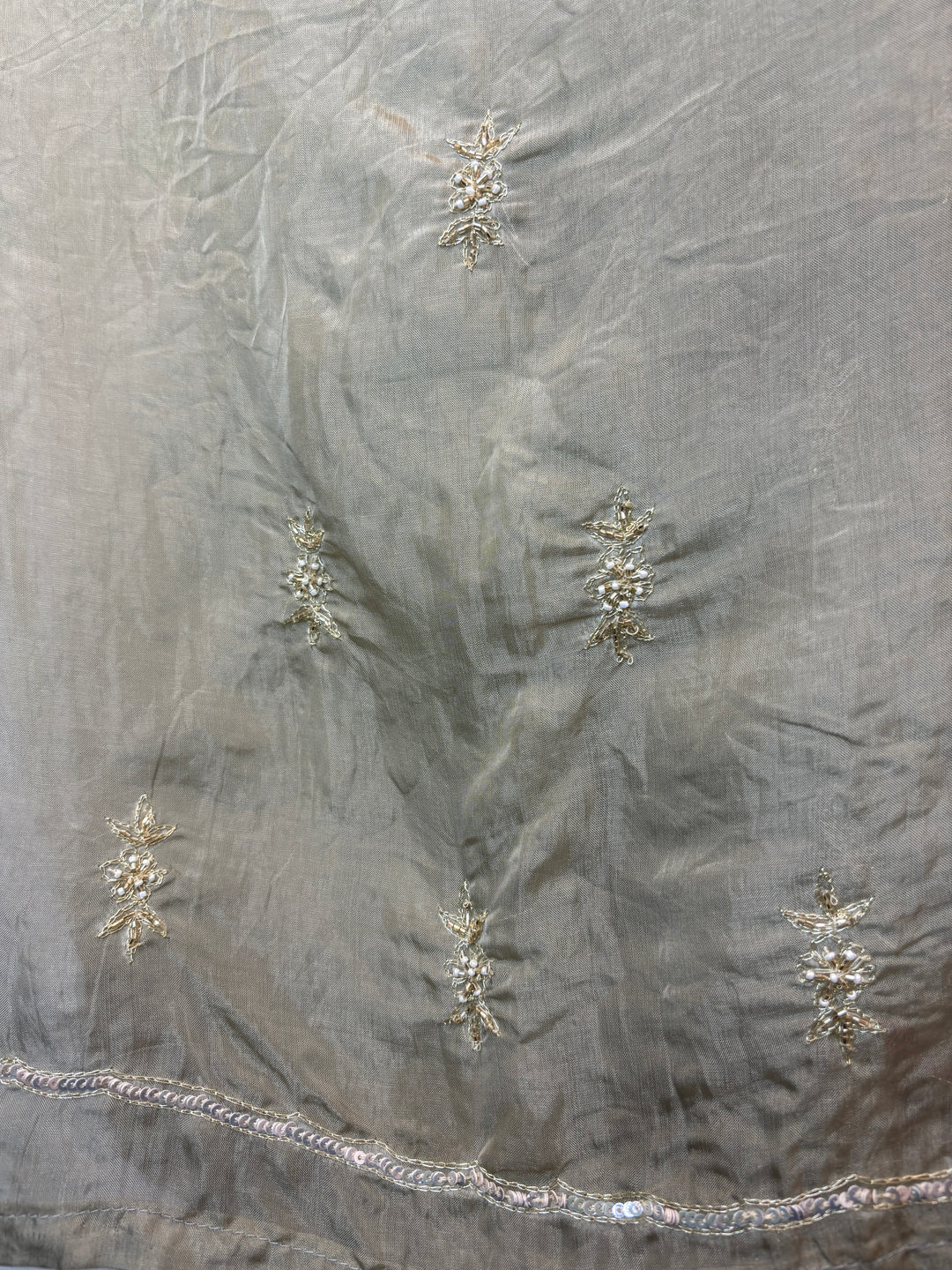 Olive Green Organza Aari Booti &amp; Cutdana Ensemble