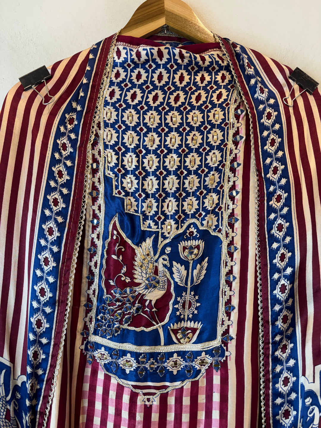 Aariz – Blue Gazi Silk Stripe Handwork Suit DBPC502