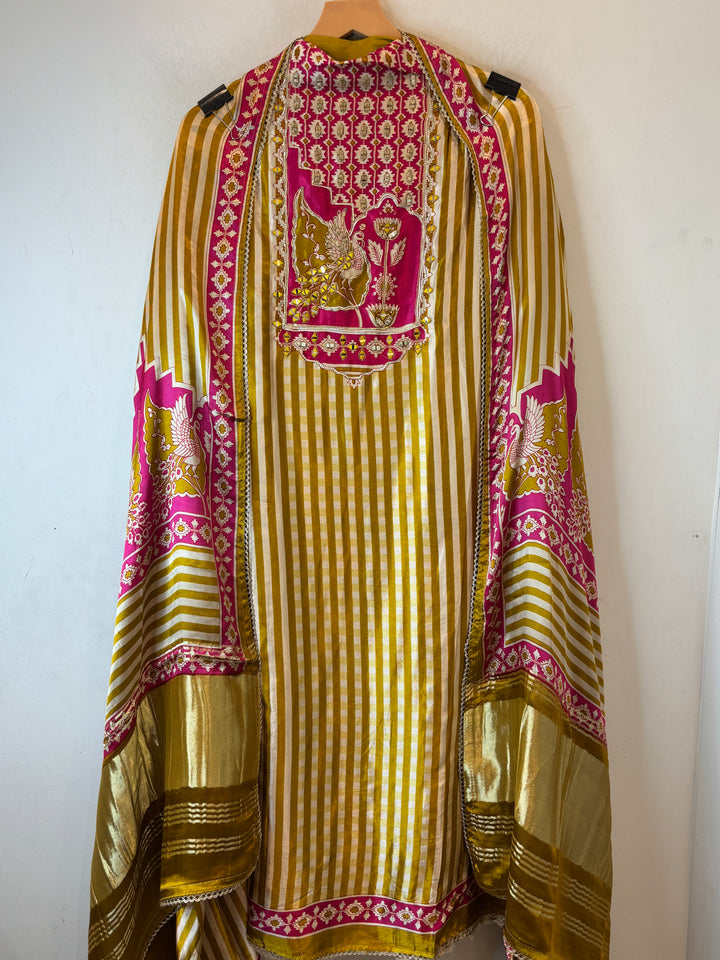 Aariz – Yellow Gazi Silk Stripe Handwork Suit DBPC503