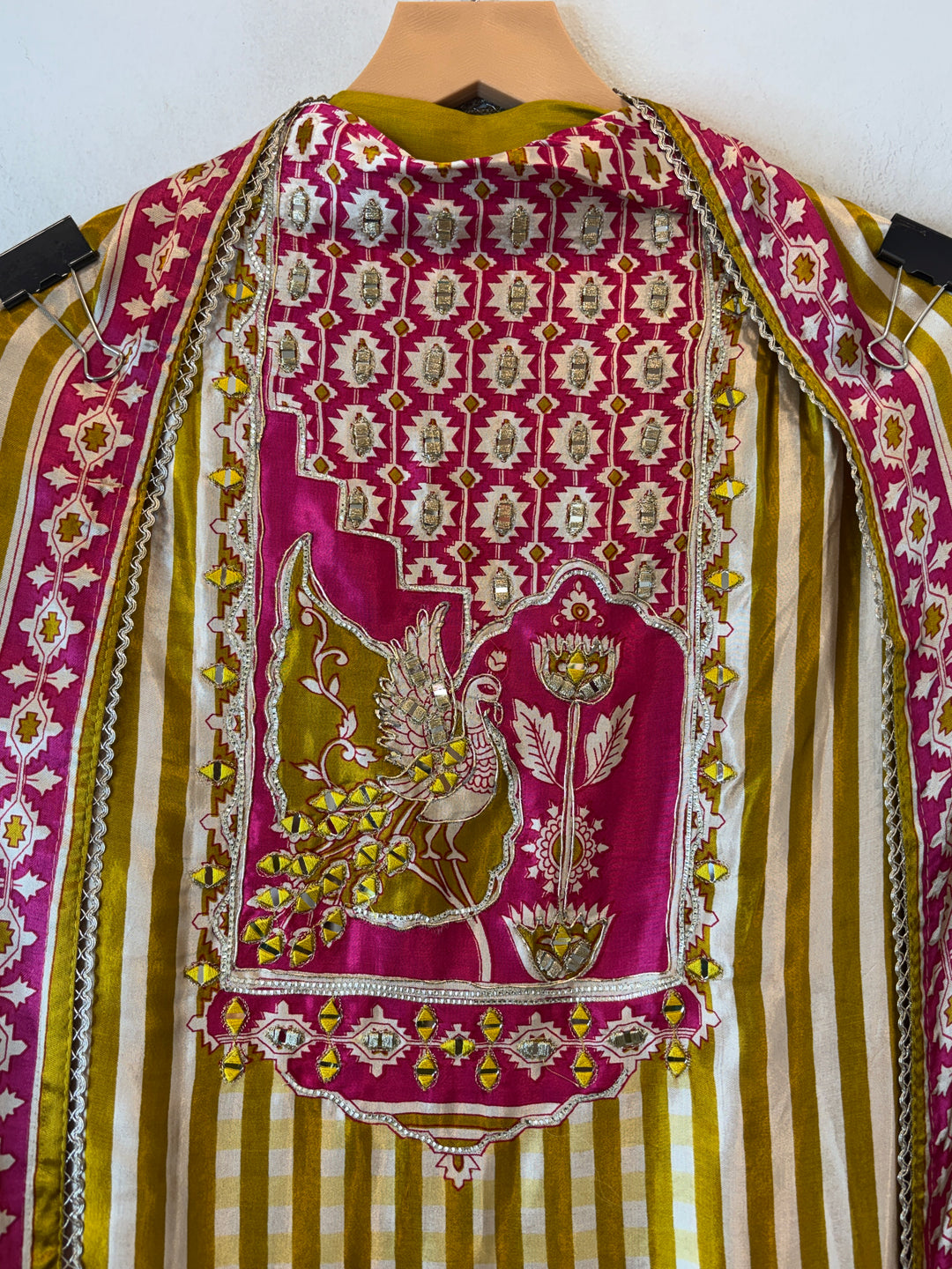 Aariz – Yellow Gazi Silk Stripe Handwork Suit DBPC503