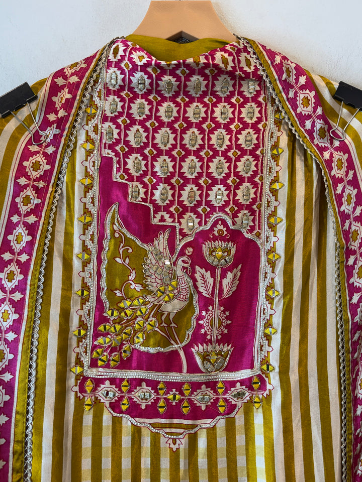 Aariz – Yellow Gazi Silk Stripe Handwork Suit DBPC503