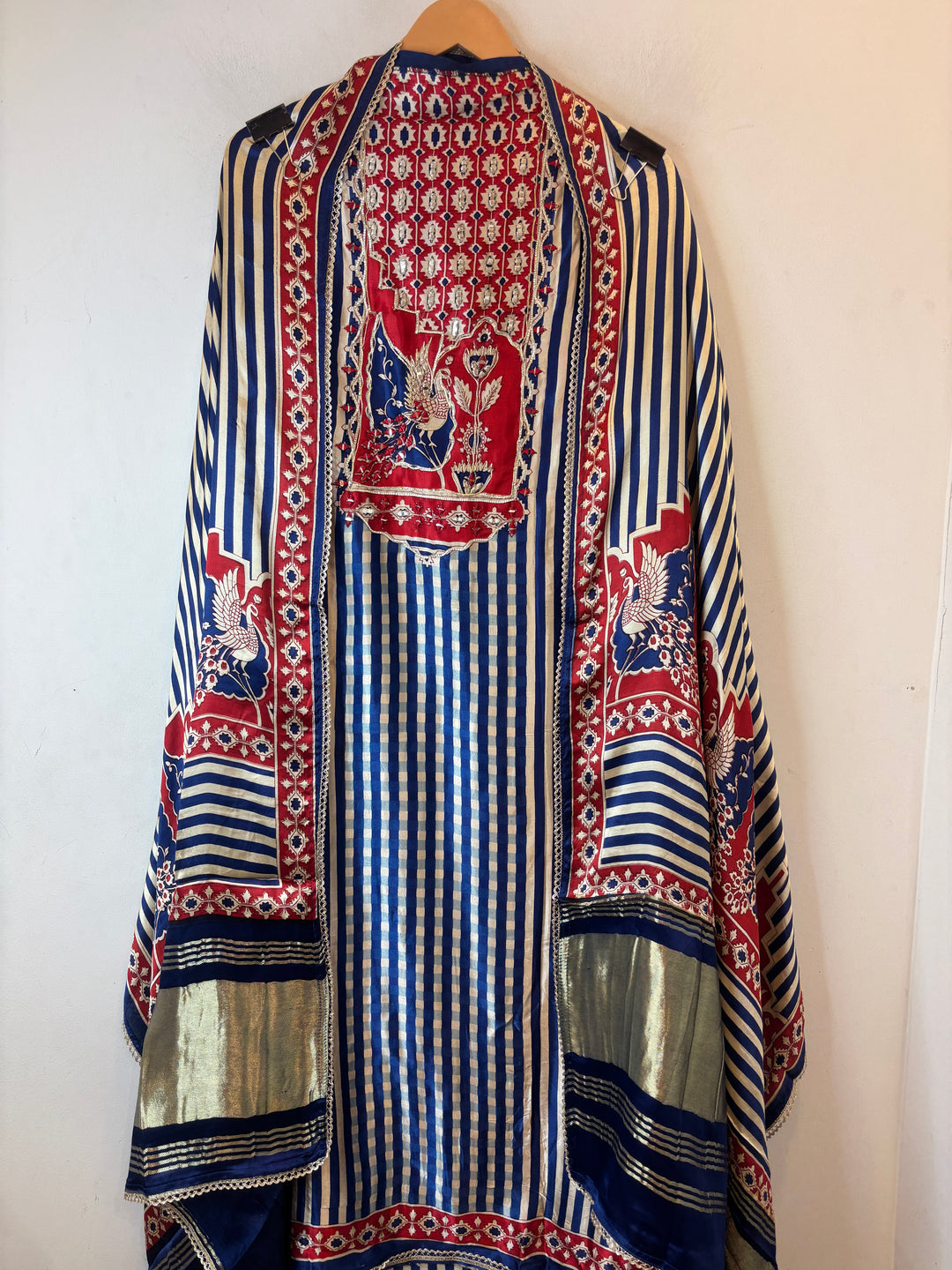 Aariz – Blue Gazi Silk Stripe Handwork Suit DBPC502