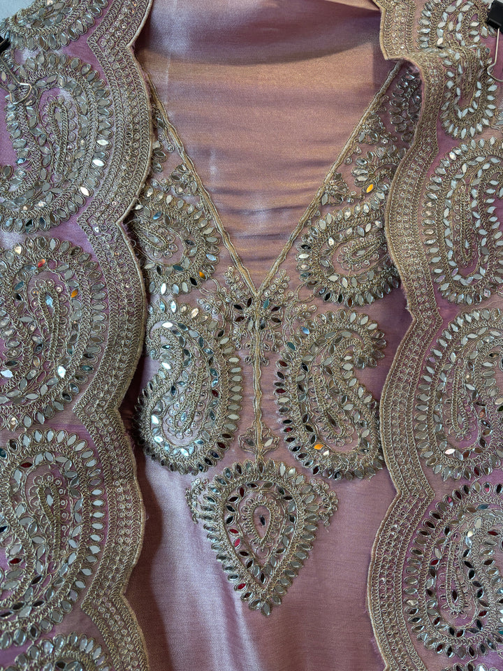 Inaya – Dusty Rose Pink Giraffe Tissue Mirror Cutwork Ensemble