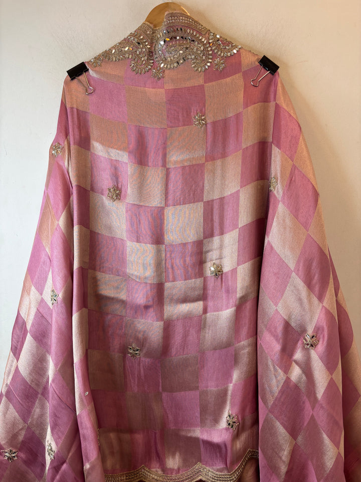 Inaya – Dusty Rose Pink Giraffe Tissue Mirror Cutwork Ensemble