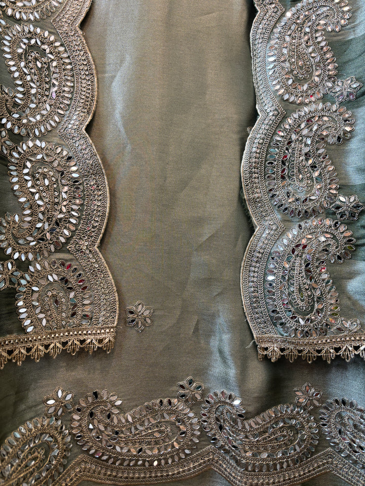 Inaya – Sage Green Giraffe Tissue Mirror Cutwork Ensemble