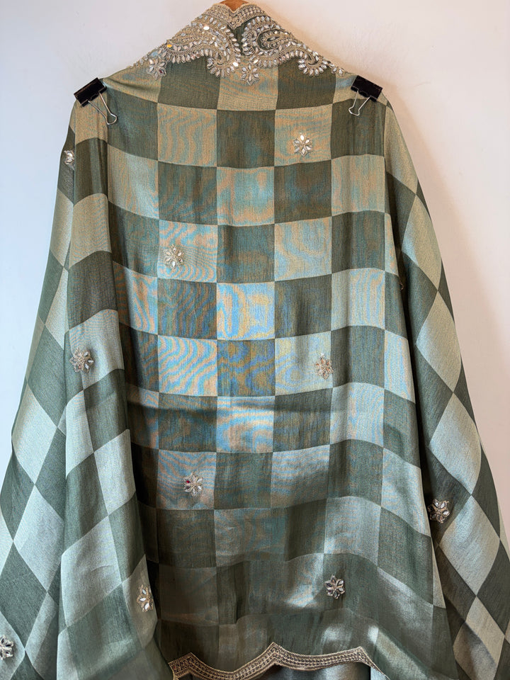 Inaya – Sage Green Giraffe Tissue Mirror Cutwork Ensemble