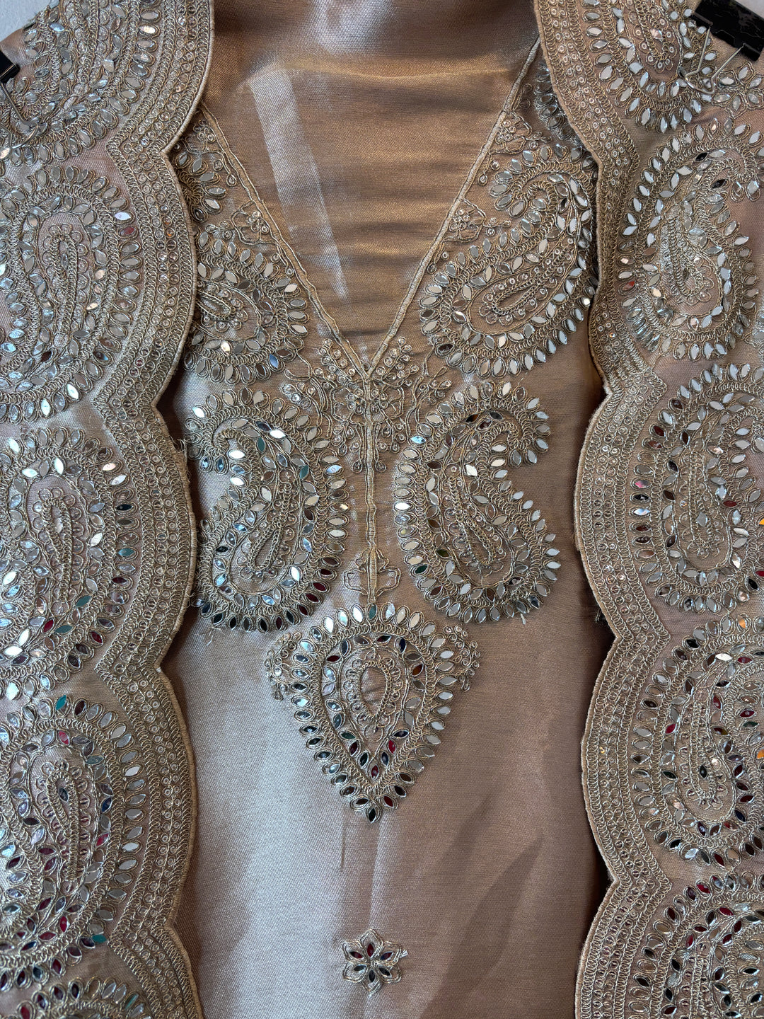 Inaya – Metallic Beige Giraffe Tissue Mirror Cutwork Ensemble