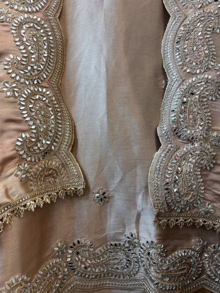 Inaya – Metallic Beige Giraffe Tissue Mirror Cutwork Ensemble