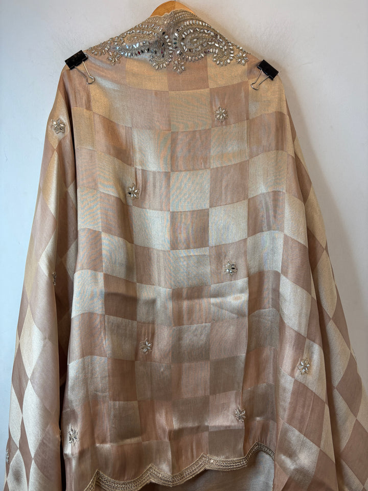 Inaya – Metallic Beige Giraffe Tissue Mirror Cutwork Ensemble