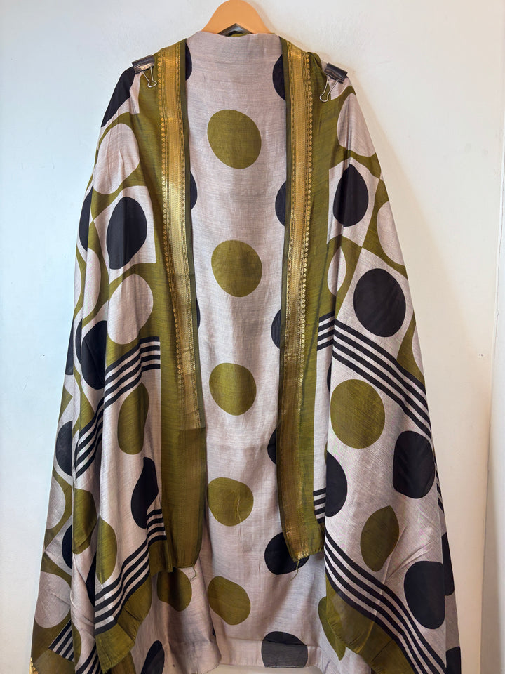Mahira – Olive Green Maheshwari Polka Dot Suit