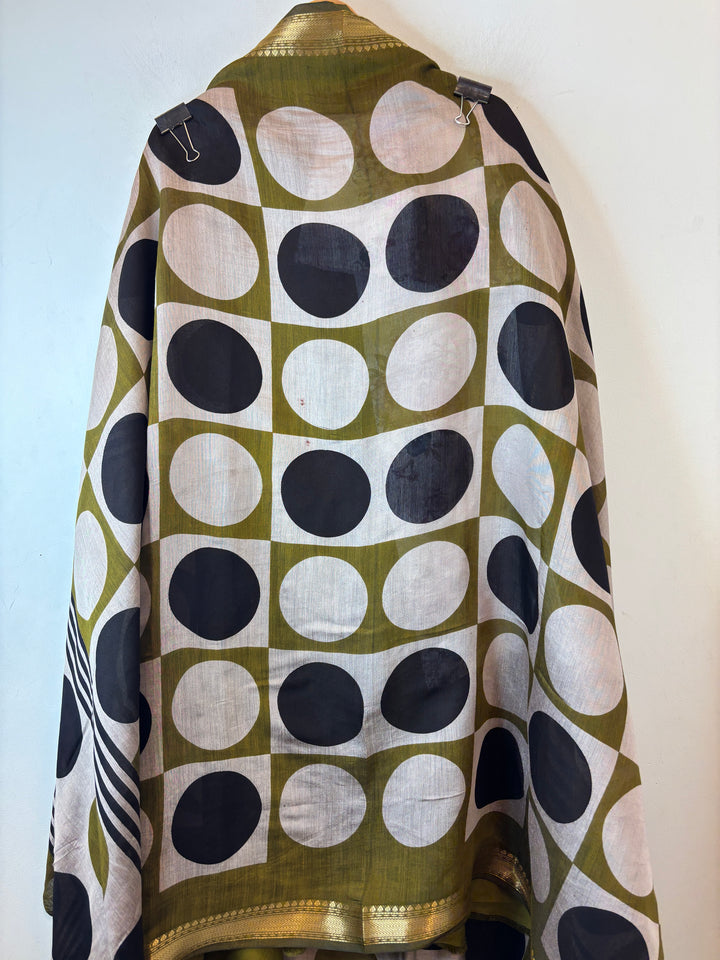 Mahira – Olive Green Maheshwari Polka Dot Suit