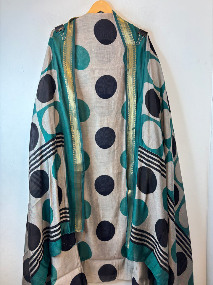 Mahira – Teal Green Maheshwari Polka Dot Suit