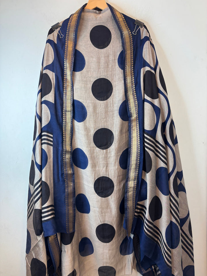 Mahira – Blue Maheshwari Polka Dot Suit