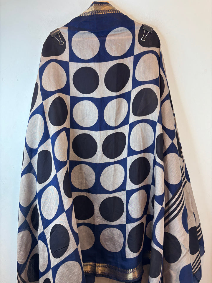 Mahira – Blue Maheshwari Polka Dot Suit