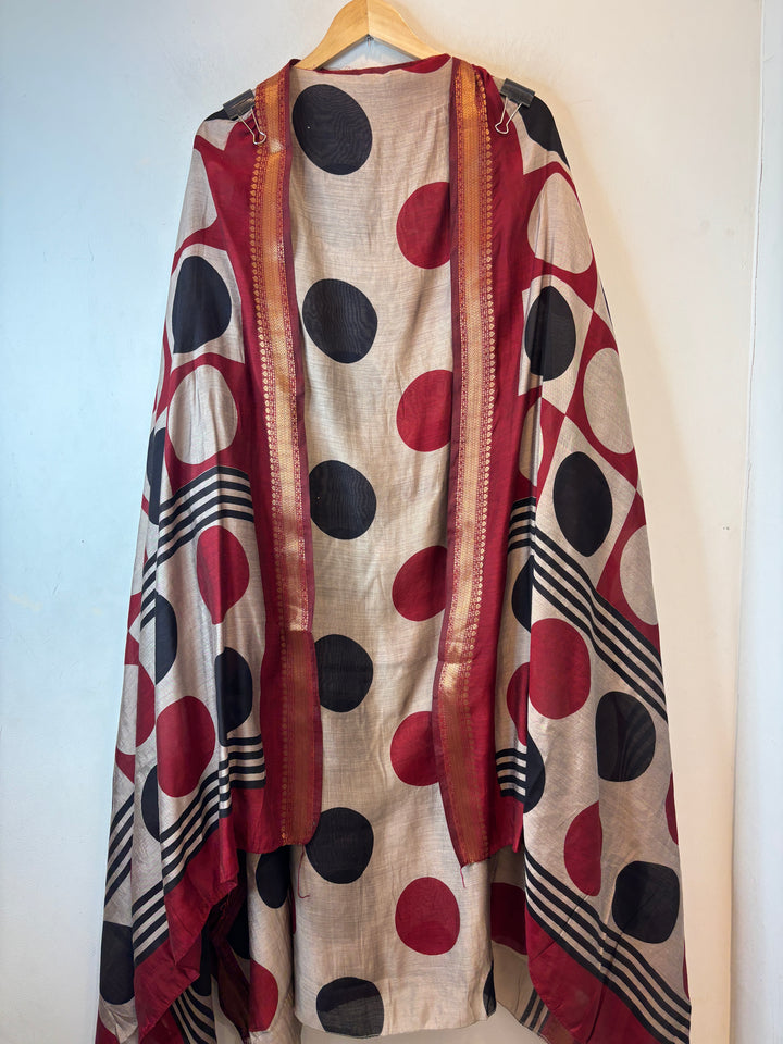 Mahira – Maroon Maheshwari Polka Dot Suit