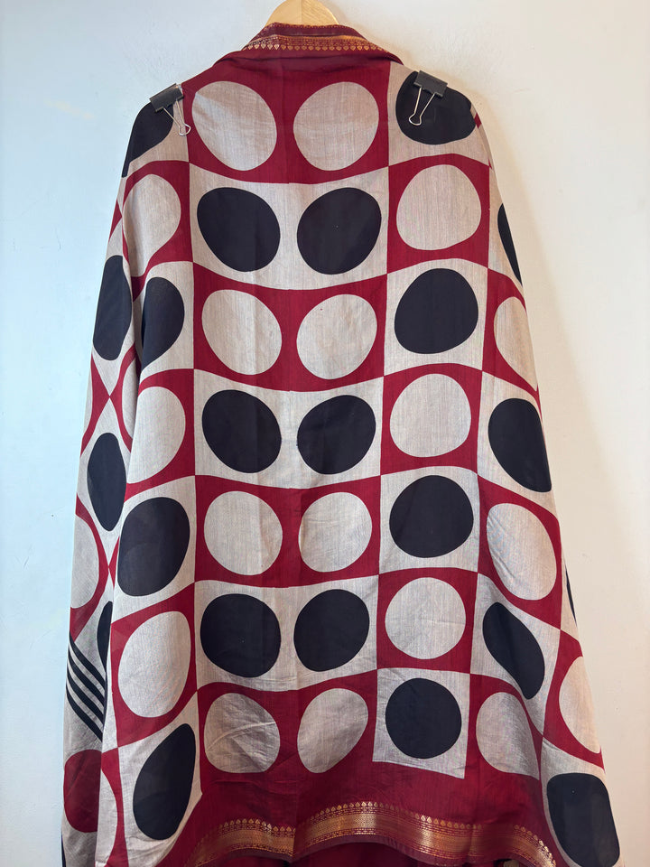 Mahira – Maroon Maheshwari Polka Dot Suit