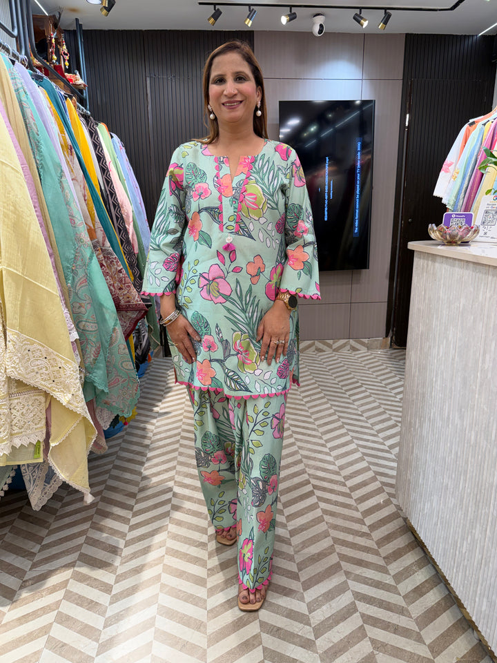 Muslin Co-ord Set with Farshi Salwar &amp; Lace Detailing