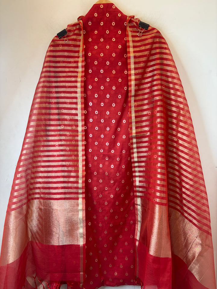 Aanya – Red Pure Mul Chanderi Zari Woven Unstitched Suit