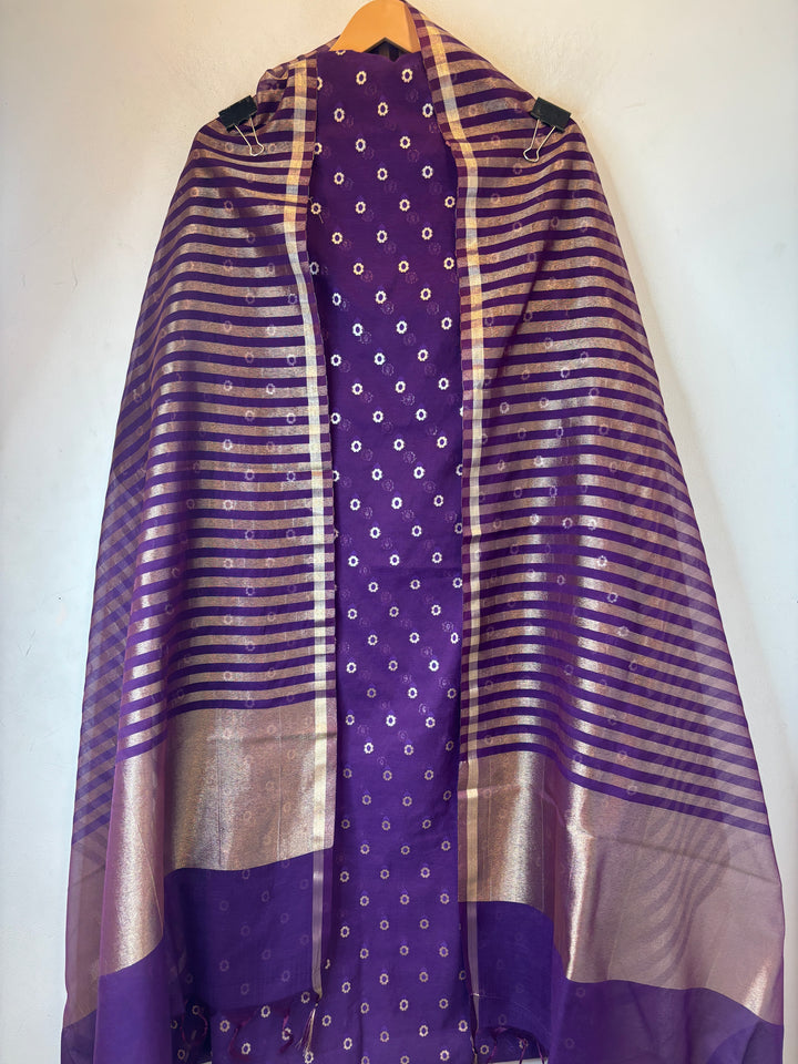 Aanya – Purple Pure Mul Chanderi Zari Woven Unstitched Suit