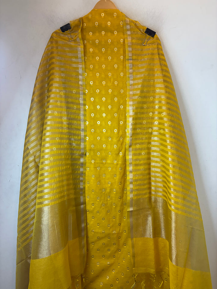 Aanya – Yellow Pure Mul Chanderi Zari Woven Unstitched Suit