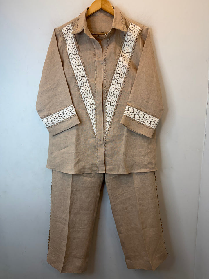 Pure Linen Co-ord Set with Lace Detailing
