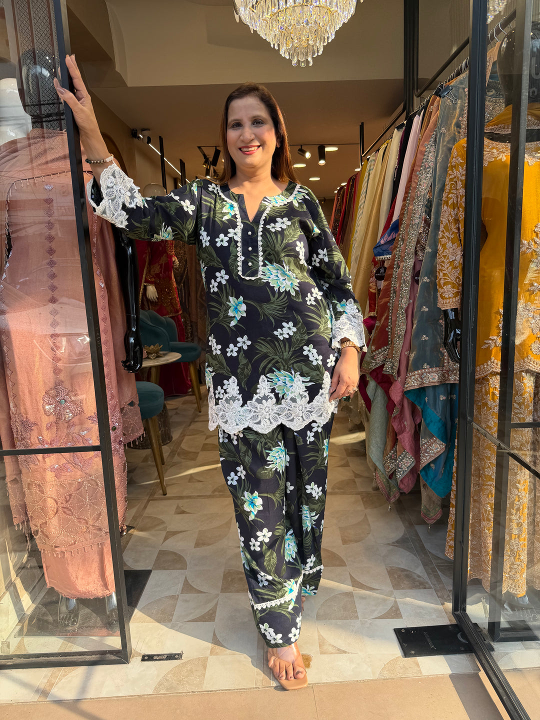 Modal Rayon Co-ord Set with Farshi Salwar &amp; Lace Detailing